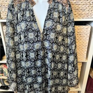 Free People Black and Cream dress or blouse with layered bell sleeves -